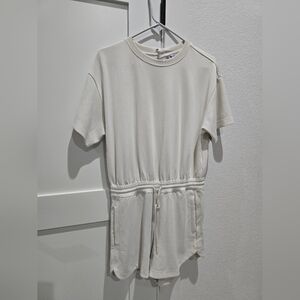 Womens Athleta Cream Short-Sleeve Drawstring Romper